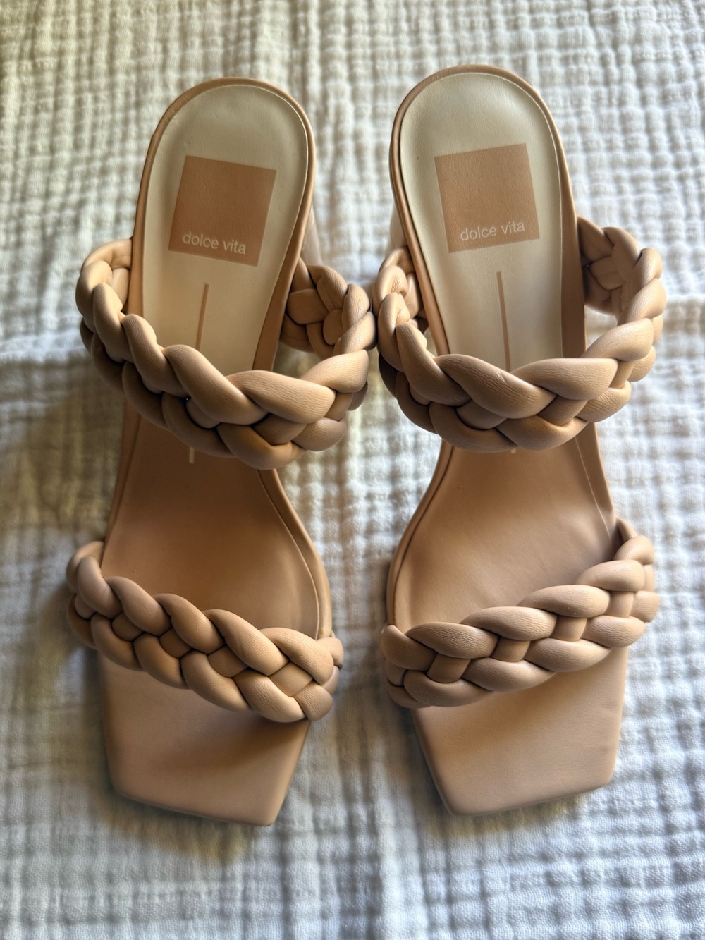 Dolce Vita Braided Double-Strap Slide Heels in Beige - NIB